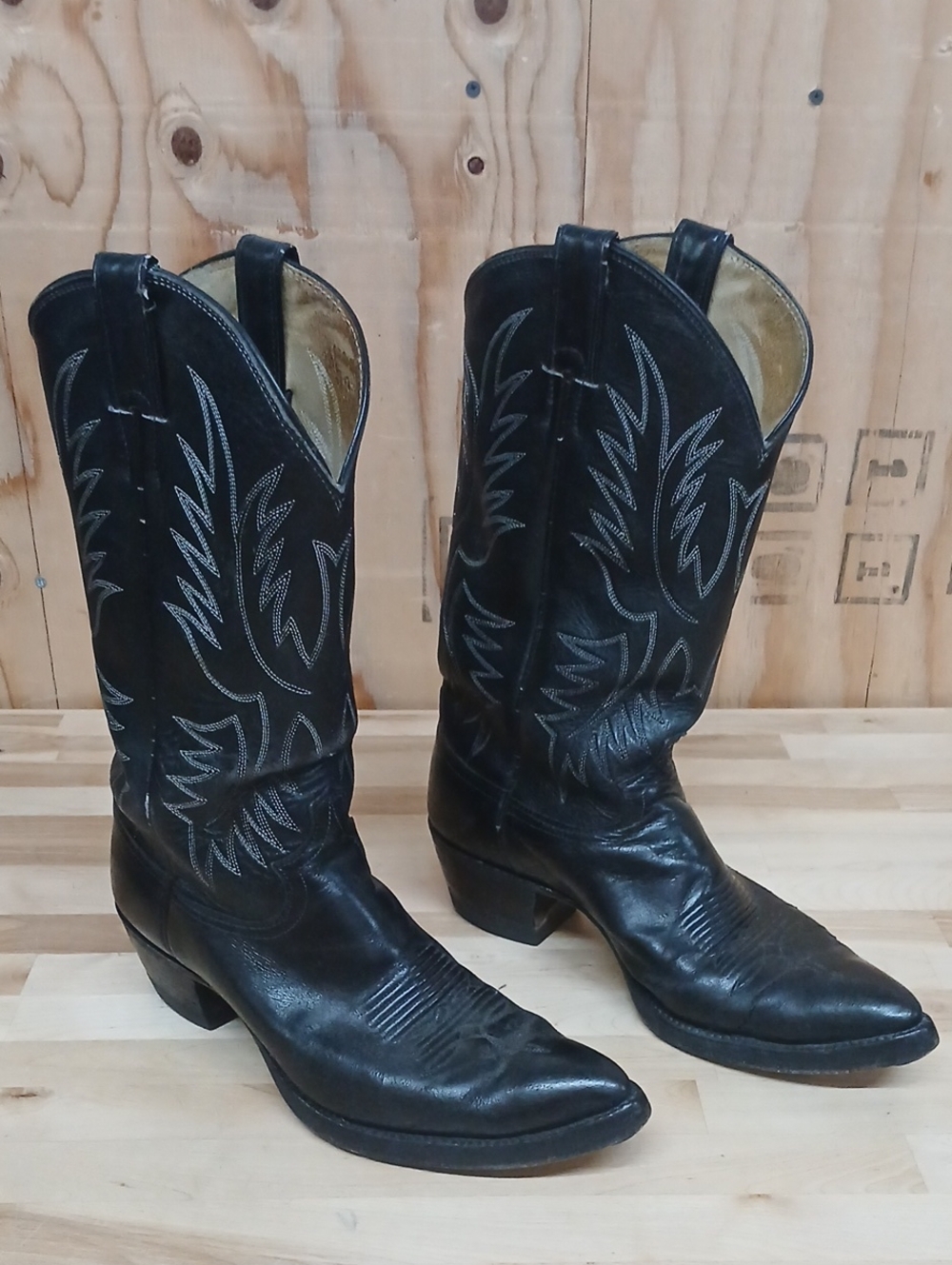 Justin Boots Black Leather Men's Western Cowboy Boots Size 9.5 D